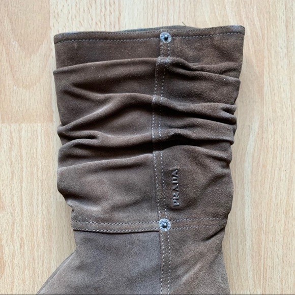 Prada Brown Suede Round-toe Slouchy Boots Sz 35 - Picture 5 of 8